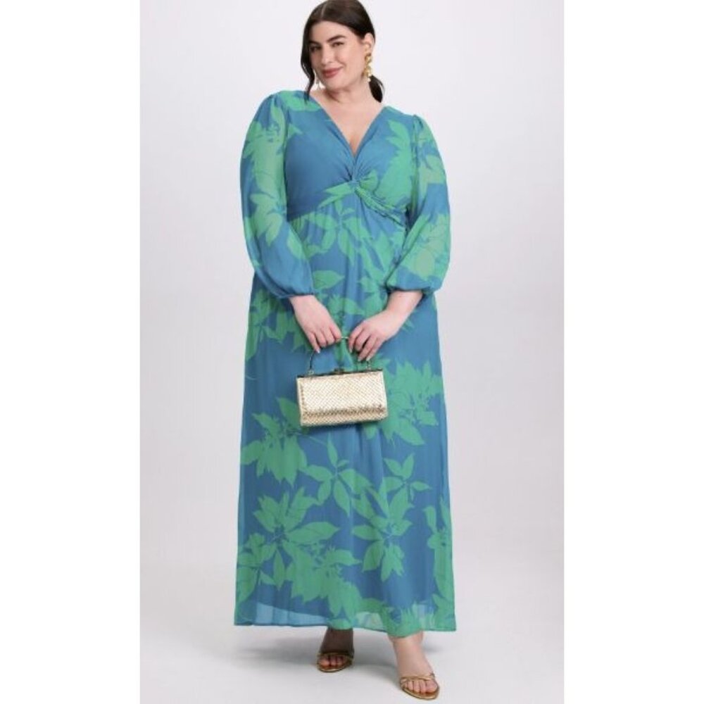 Maison Tara Maxi Dress Size 22W Tropical Floral Chiffon Cocktail Party Resort